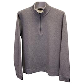 Vince-Vince Rib Half Zip Sweater in Grey Cotton-Grey