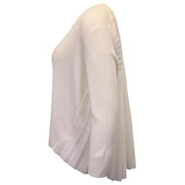 Akris-Cardigan plissé au dos transparent Akris en cachemire crème-Blanc,Écru