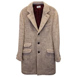 Brunello Cucinelli-Brunello Cucinelli Checked Coat in Beige Cotton-Beige