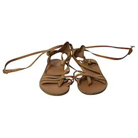Ancient Greek Sandals-Sandalias griegas antiguas Sandalias de gladiador con tiras en cuero color nude-Carne