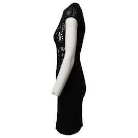 Stella Mc Cartney-Vestido Stella McCartney com estampa de renda na altura do joelho em modal preto-Preto