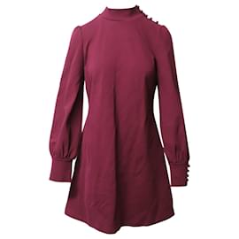 Kate Spade-Kate Spade Turtle Neck Puffy Long Sleeve Shift Dress in Maroon Rayon-Brown,Red