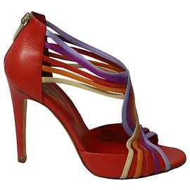 Sergio Rossi Peep Toe Zip Back Heels in Multicolor Leather Other Python print
