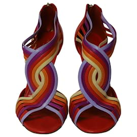 Sergio Rossi-Sergio Rossi Peep Toe Zip Back Heels in Multicolor Leather-Multiple colors