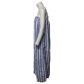 Ganni-Ganni Aya Vestido Maxi Tenda Listrado em Azul/algodão branco-Azul