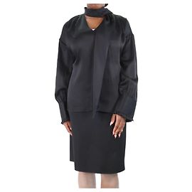 Khaite Schwarze Crêpe-Bluse mit V-Ausschnitt – Größe L Schwarz