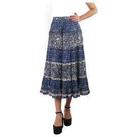 Ulla Johnson Jupe midi à volants imprimée bleue - taille UK 12 Bleu