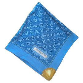 Lenço Louis Vuitton quadrado de algodão azul denim Azul