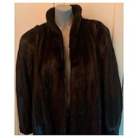 Autre Marque-Saga Mink manteau en fourrure de vison noir en pleines peaux-Noir
