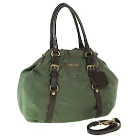 Prada-PRADA Handtasche aus Nylonleder 2Weg Green Brown Auth 56070-Braun,Grün