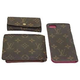 Louis Vuitton-LOUIS VUITTON Monogram Wallet Key Case iPhone Case 3Set LV Auth bs8675-Monogram