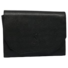 Saint Laurent-SAINT LAURENT Clutch Bag Leather Black Auth yk8934-Black