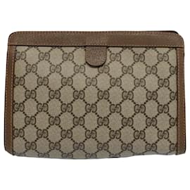 Gucci-GUCCI GG Canvas Web Sherry Line Clutch Bag PVC Leather Beige Red Auth 55907-Red,Beige,Green