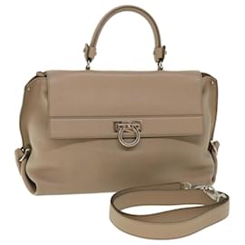 Salvatore Ferragamo-Salvatore Ferragamo Gancini Sofia Shoulder Bag Leather 2way Beige Auth 55853-Beige