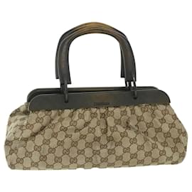 Gucci-GUCCI GG Canvas Hand Bag Wood Beige Brown 112633 auth 55422-Brown,Beige