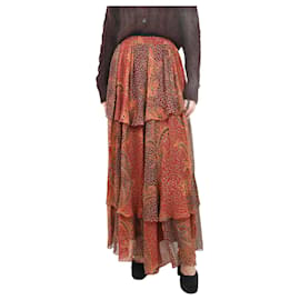 Etro-Falda larga de crepé de seda con estampado paisley rojo - talla UK 10-Roja