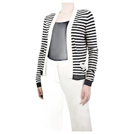 Chanel-Cream and black striped pocket cardigan - size UK 10-Cream