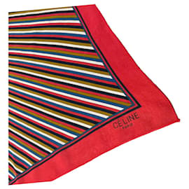 Céline-carré, Bandana di Céline 70s cotone strisce rosse, Cachi, Marino, avorio-Multicolore