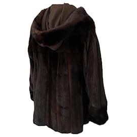 Autre Marque-Detachable hooded coat 70s reversible in mink and cotton blend-Dark brown