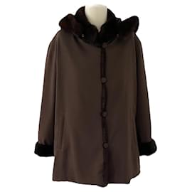 Autre Marque-Abrigo con capucha desmontable 70s reversible en mezcla de visón y algodón-Marrón oscuro