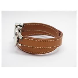 Hermès-HERMES BRACELET WITH SELLIER BUCKLE IN SILVER 925 lined WRAP SWIFT LEATHER 17-18 STRAP-Camel