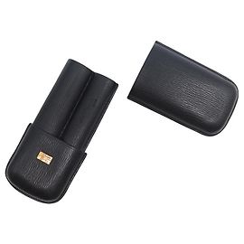 NEW ST DUPONT A CASE 2 LONG BLACK LEATHER CIGARS BLACK LEATHER CIGAR CASE Black