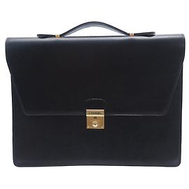NEW VINTAGE LANCEL DOCUMENT HOLDER BLACK LEATHER BAG BRIEFCASE BAG Black