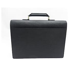 Louis Vuitton-VINTAGE SACOCHE LOUS VUITTON CARTABLE ROBUSTO 2 SOUFFLETS CUIR BRIEFCASE-Noir