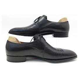 Corthay-CUSTOM-MADE CORTHAY DERBY SHOES 46.5 47 BLACK LEATHER SHOES-Black