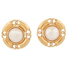 Chanel-VINTAGE BOUCLES D'OREILLES CHANEL PERLES DE CASTELLANE 1990 METAL DORE EARRING-Doré