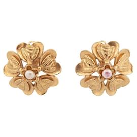 Chanel-PENDIENTES VINTAGE CHANEL FLOR CON PERLAS DE CASTELLANE 1986 Aretes-Dorado