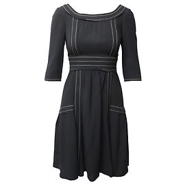 Robe Midi Prada à Coutures Contrastées en Soie Noire Noir