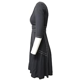 Prada-Prada Vestido midi com ponto contrastante em seda preta-Preto