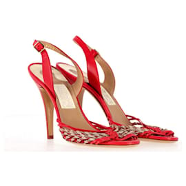 Salvatore Ferragamo-Salvatore Ferragamo Chain Detail Sandals in Red Leather-Red