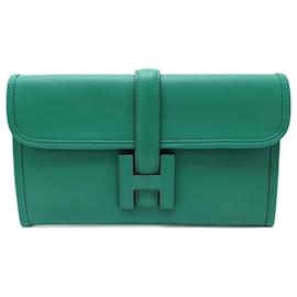 Hermès-NEW HERMES POUCH JIGE HANDBAG 20 MINI LEATHER SWIFT GREEN POUCH BAG-Green