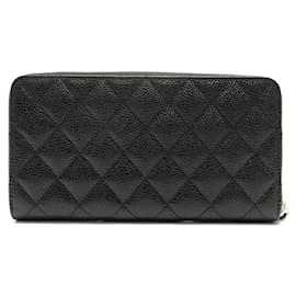 Chanel-NEW CHANEL LONG CLASSIC ZIP WALLET CC LOGO CAVIAR LEATHER WALLET-Black