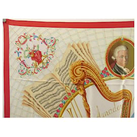 Hermès-FOULARD HERMES HOMMAGE A MOZART ABADIE CARRE 90 SOIE ROUGE RED SILK SCARF-Rouge