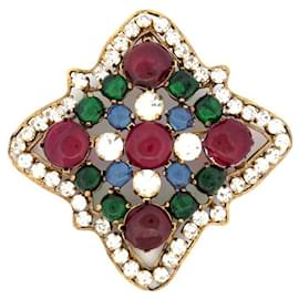 Chanel-VINTAGE BROOCH CHANEL GRIPOIX CABOCHONS GLASS PASTE & STRASS METAL BROOCH-Golden