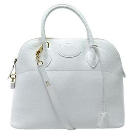 Hermès BOLSA HERMES BOLIDE 35 BOLSA DE MÃO DE COURO CM EM COURO DE AVESTRUZ BRANCO Branco