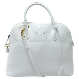 Hermès-SAC A MAIN HERMES BOLIDE 35 CM EN CUIR AUTRUCHE BLANC LEATHER HAND BAG PURSE-Blanc