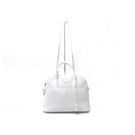 Hermès-SAC A MAIN HERMES BOLIDE 35 CM EN CUIR AUTRUCHE BLANC LEATHER HAND BAG PURSE-Blanc