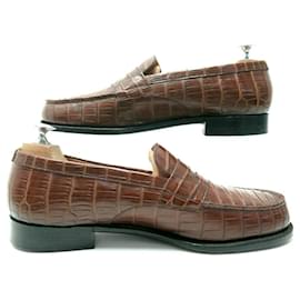 JM Weston-JM WESTON LOAFERS 180 8C 42 FINE BROWN CROCODILE LEATHER LOAFERS-Brown