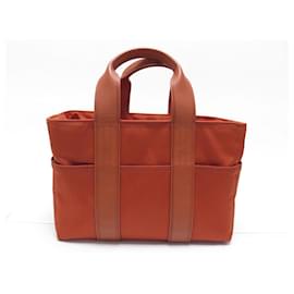 Hermès-NUEVO BOLSO HERMES ACAPULCO PM CABAS DE LONA Y PIEL ROJO LADRILLO-Roja