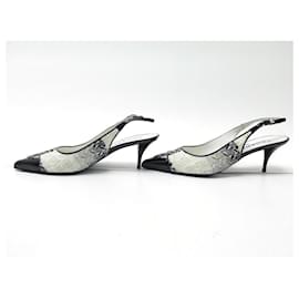 Chanel-CHANEL PUMPS SLINGBACK SHOES 40 TWEED AND PATENT LEATHER PUMP SHOES-White