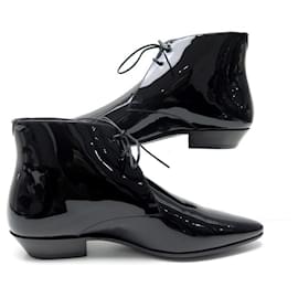 Saint Laurent-NEW SAINT LAURENT SHOES JONAS ANKLE BOOTS 581845 39 PATENT LEATHER SHOES-Black