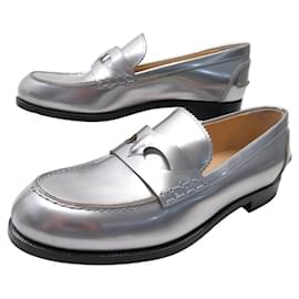 Christian Louboutin-NEW CHRISTIAN LOUBOUTIN SHOES MONTEZUMO MOCCASINS 37 LEATHER LOAFERS-Silvery