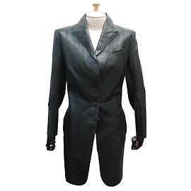 Hermès HERMES LONG lined CALF LEATHER COAT BECERRO M 40 LEATHER COAT JACKET Green