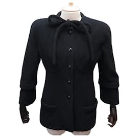Chanel-VINTAGE CHANEL COAT WITH TIE COLLAR P12162V07087 M 40 WOOL CASHMERE COAT-Black