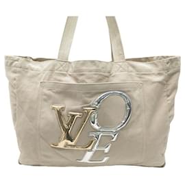 Louis Vuitton-LOUIS VUITTON CABAS M HANDBAG95465 C’EST L’AMOUR CANVAS THAT’S LOVE TOTE BAG-Beige