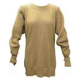 Chanel-NEUF PULL CHANEL LONG MANCHES GIGOT LOGO CC M 40 LAINE CHAMEAU SWEATER-Camel
